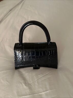 Balenciaga Black Croc-Embossed Mini Top Handle Bag